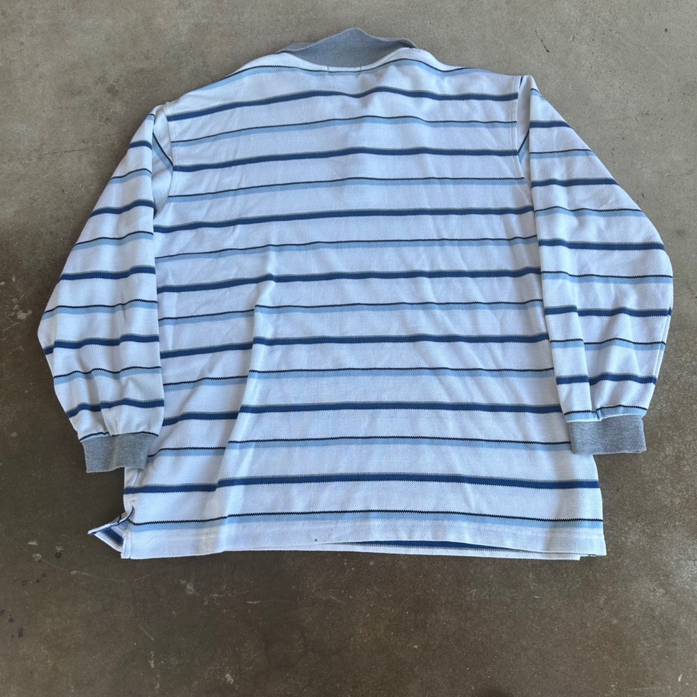 PJ Mark Polo Shirt Mens Large White Striped Excellent Long Sleeve Cotton Pique - Picture 2 of 4